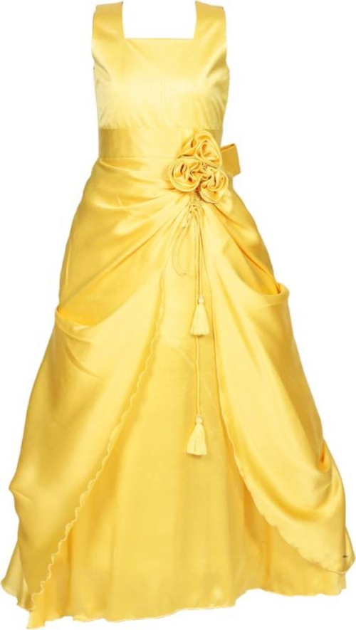 Girls Maxi/Full Length Party Dress  (Yellow, Sleeveless)