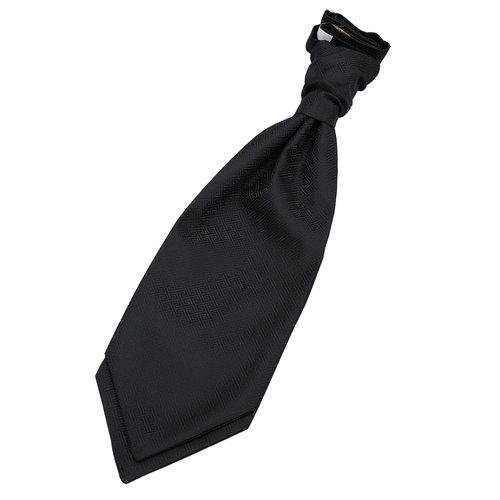 Greek Key Pre-Tied Ruche Cravat - Black