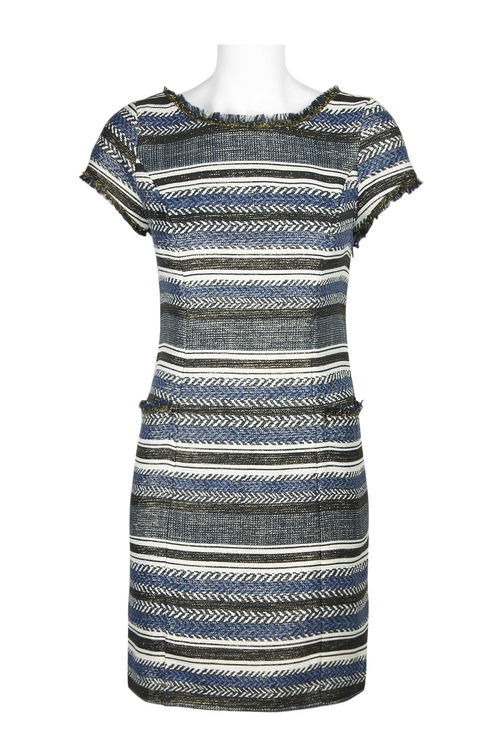 Adrianna Papell Scoop Neck Short Sleeve Cutout Back Metallic