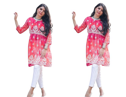 Women's Georgette Chikankari Embroidery Kurta PACK OF 2  (Size-S)
