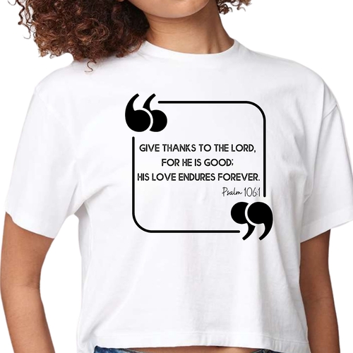Womens Cropped Graphic T-shirt - Give Thanks to the Lord Black