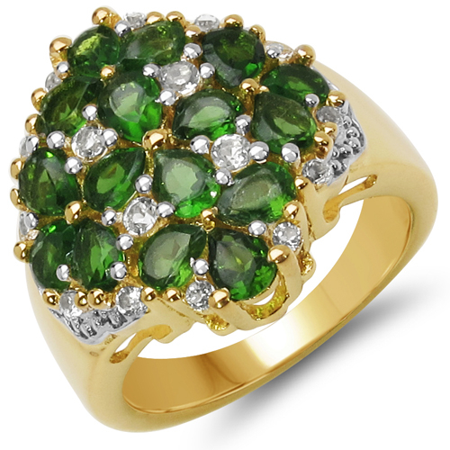 18K Yellow Gold Plated 2.80 Carat Genuine Chrome Diopside & White