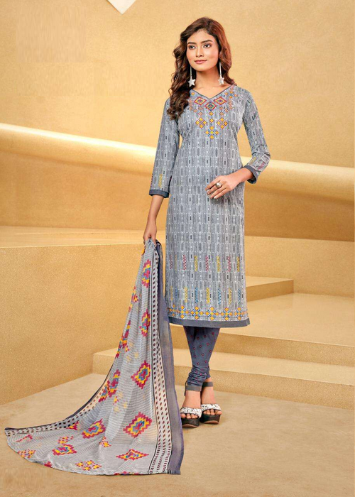 Cotton dress material printed daily wear (Size-XXL) (Color-GREY)