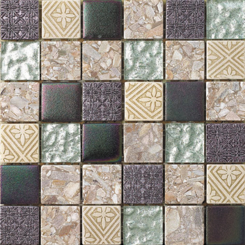 Intrend Tile 2 x 2 Hand Color Stone And Glass Square Gray- Dark Green 
