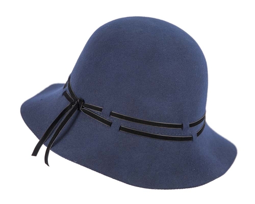 Wide brim navy cloche hat