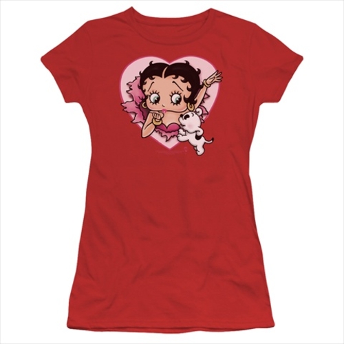Boop-I Love Betty - Short Sleeve Junior Sheer Tee, Red - Extra Lar