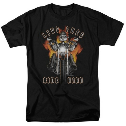 Trevco Popeye-Ride Hard Short Sleeve Adult 18-1 Tee, Black - 3X
