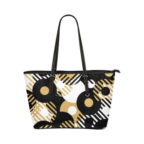 Large Leather Tote Shoulder Bag - Black and Gold Illustration