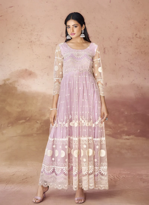 Embroidered Wedding Gown (Size-L) (Color-PINK)