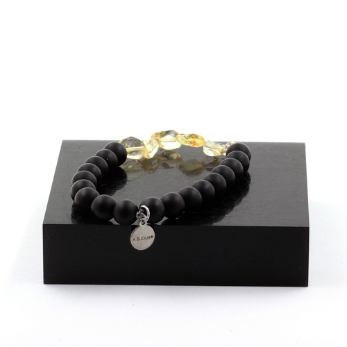 Citrine from Brazil + Matte Black Onyx Bracelet 8 mm Beads.