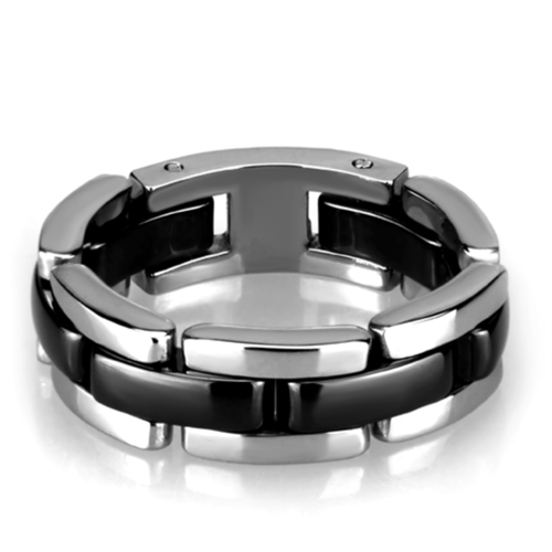 Women High Polished Stainless Steel Ring with Ceramic in Jet - Size 6