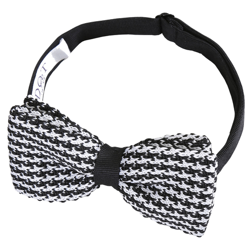 Houndstooth Knitted Pre-Tied Bow Tie - White & Black