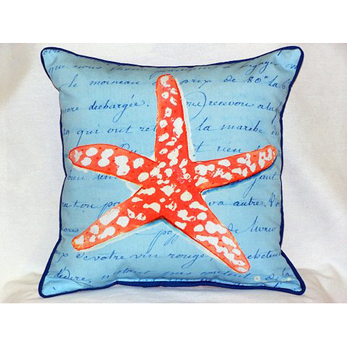 Betsy Drake HJ091B Coral Starfish - Blue Large Indoor-Outdoor Pillow 1