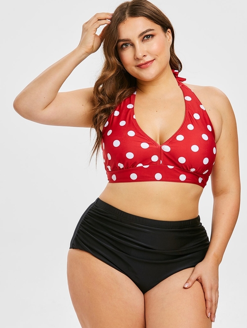  Polka Dot Plus Size Halter Neck Women Sexy
