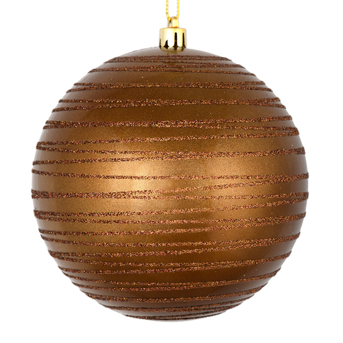 Vickerman N187776D 4.75 in. Mocha Candy Ball Ornament with Glitter Lin