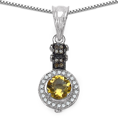 1.00 Carat Genuine Citrine, Champagne Diamond & White Diamond .925