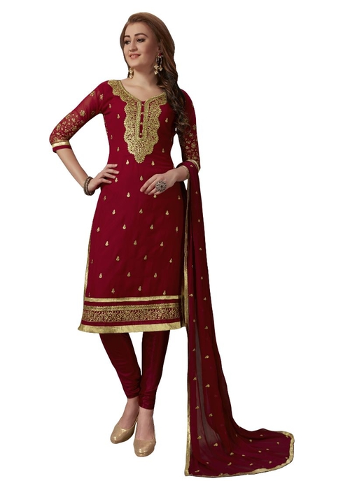 Generic Women's Georgette Salwar Material (Maroon,