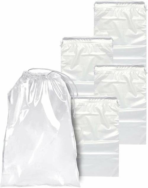 Pack of 100 Travel Shoes Bags 12" x 18" Clear Plastic Drawstring Bags