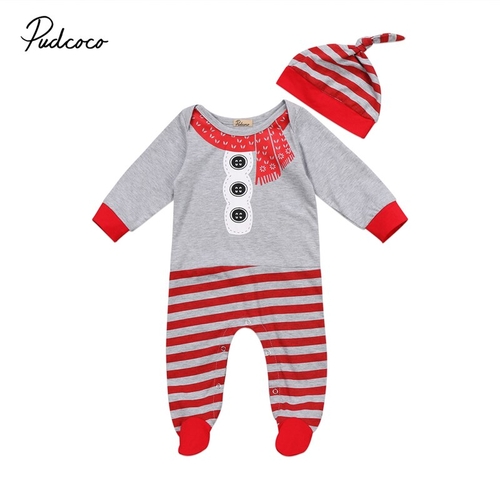 2 Pcs Babies Kid Cute Christmas Romper+Hat Outfits