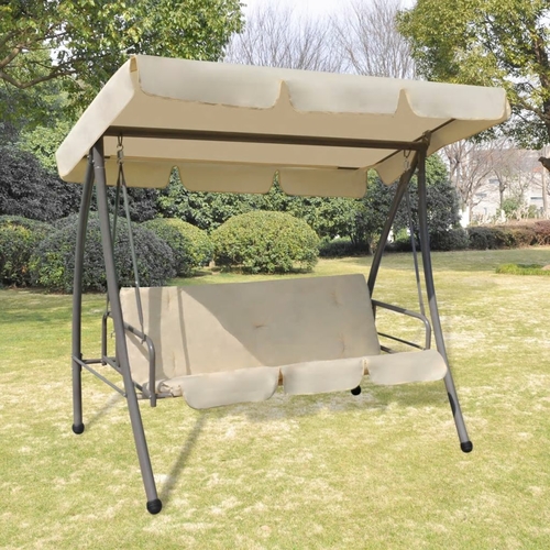 Outdoor Swing Bench with Canopy Sand White