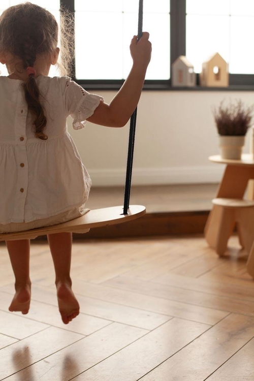 BABAI Wooden Swing with Black Cotton Rope for 3+