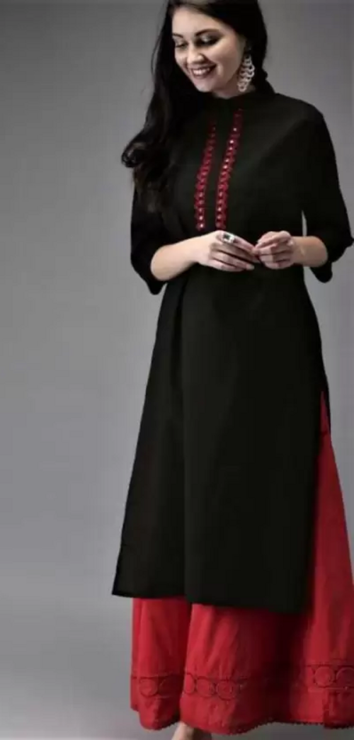 Women Solid Viscose Rayon Straight Kurta  (Black) size L