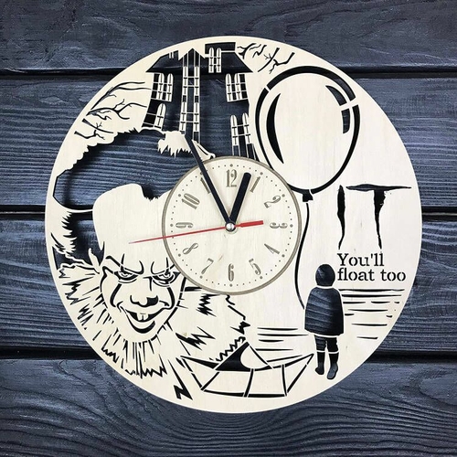 PENNYWISE STEPHEN KING IT HANDMADE WOODEN WALL CLOCK