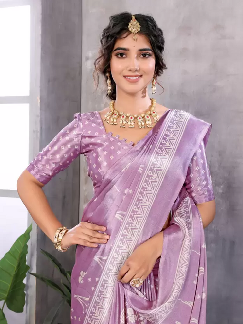 Floral Print Bollywood Tussar Silk Saree  (Purple)