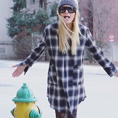 Black White Plaid Pocket Style Shirt Dress