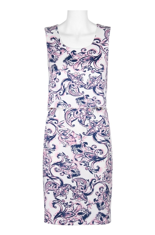 Nina Leonard Scoop Neck Sleeveless Popover Multi Print Jersey Dress