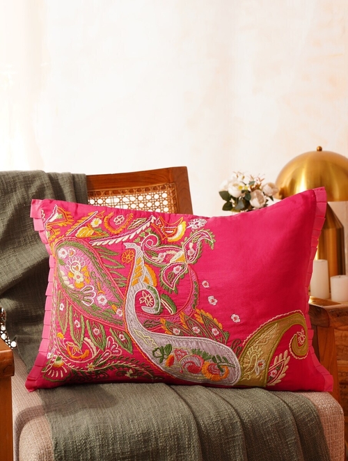 Red Cotton Cushion Cover (Size 12 x 18 Inch)