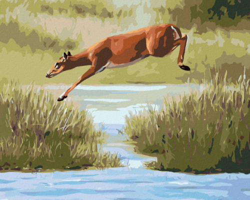 Zuty - Paint by Numbers - DEER JUMPING OVER WATER (D. RUSTY RUST),