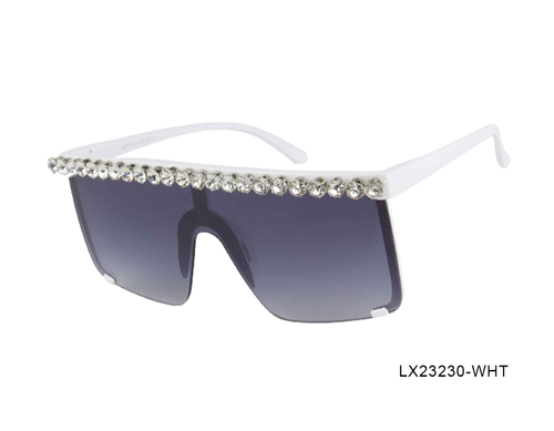 White Shield with Rhinestones Woman Sunglasses-LX23230