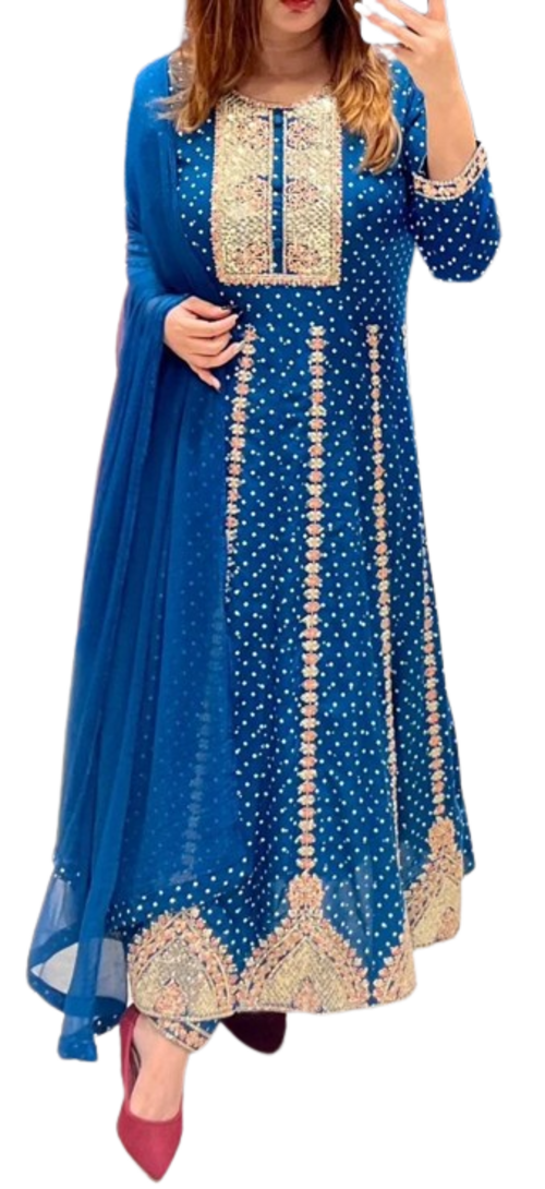 Women's Cotton Kurti Gown With Pant and Dupatta set with Beautiful