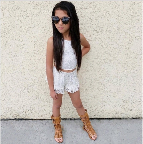 White Toddler Kids Girls Lace Crochet Blouse Crop
