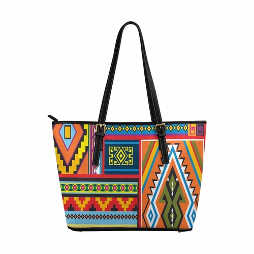Large Leather Tote Shoulder Bag - Bohemian Print
