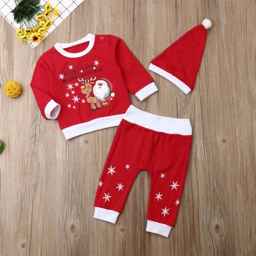 Pudcoco Autumn 3pcs Kids Baby Girl Boy Christmas