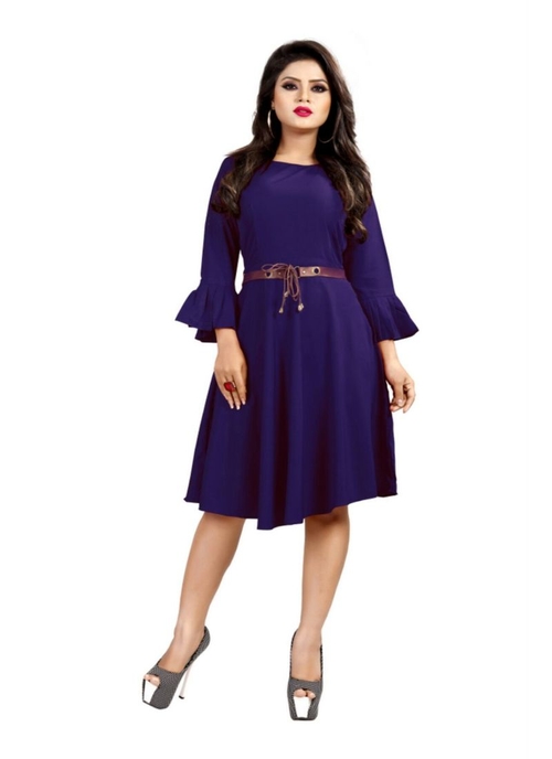 Blue Color American Crepe Western Dress