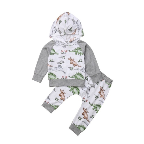 2Pcs Baby Dinosaur Printing Hooded Clothes Set