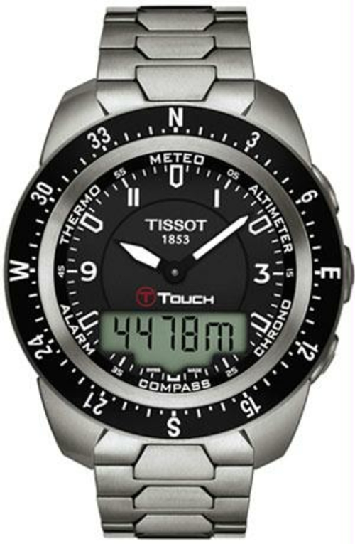 Mens Stainless Steel T-Touch Expert Analog Digital Black Bezel