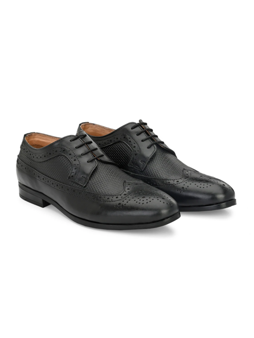 Men Textured Black Lace-Up Brouge(Size8)(Colorblack)