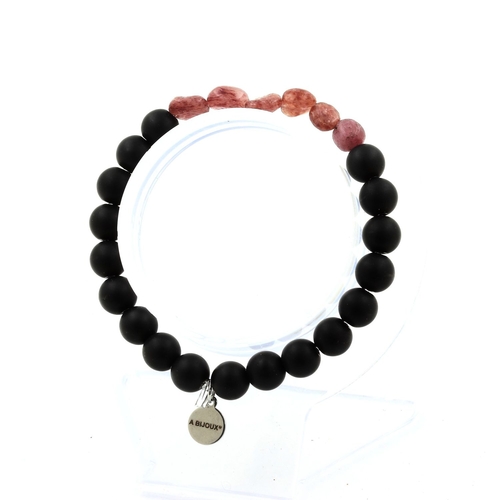 Ruby from Brazil + Matte Black Onyx Bracelet 8 mm Beads.