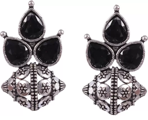 Oxidized Silver Plated designer Party Wear Stones Statement Earrings