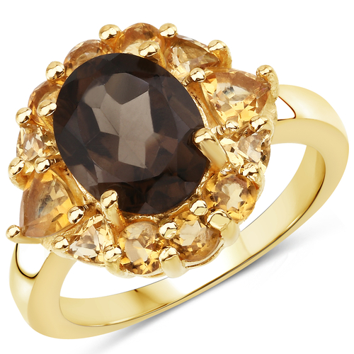 14K Yellow Gold Plated 4.50 Carat Genuine Smoky Quartz & Citrine Brass