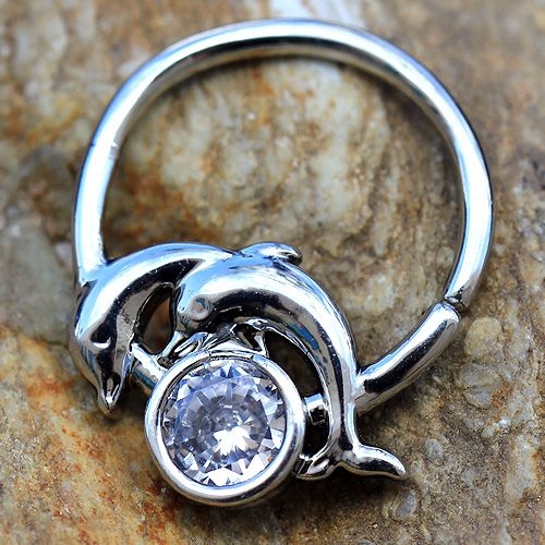 316L Stainless Steel Dolphins and Moon Seamless Ring / Cartilage