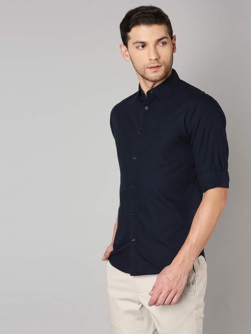 Men's Solid Slim Fit Cotton Casual Shirt DARK BLUE 2XL