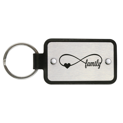 Leather keychain with stainless steel plate – Family