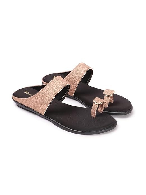 Retro Walk Embellished Open Toe Flats (Size-UK-7) (Color-PEACH)