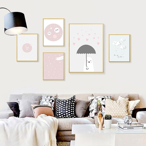 Love Theme Cartoon Weather Wall Art Pink