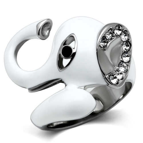 Women High Polished Stainless Steel Ring with Top Grade Crystal in Jet